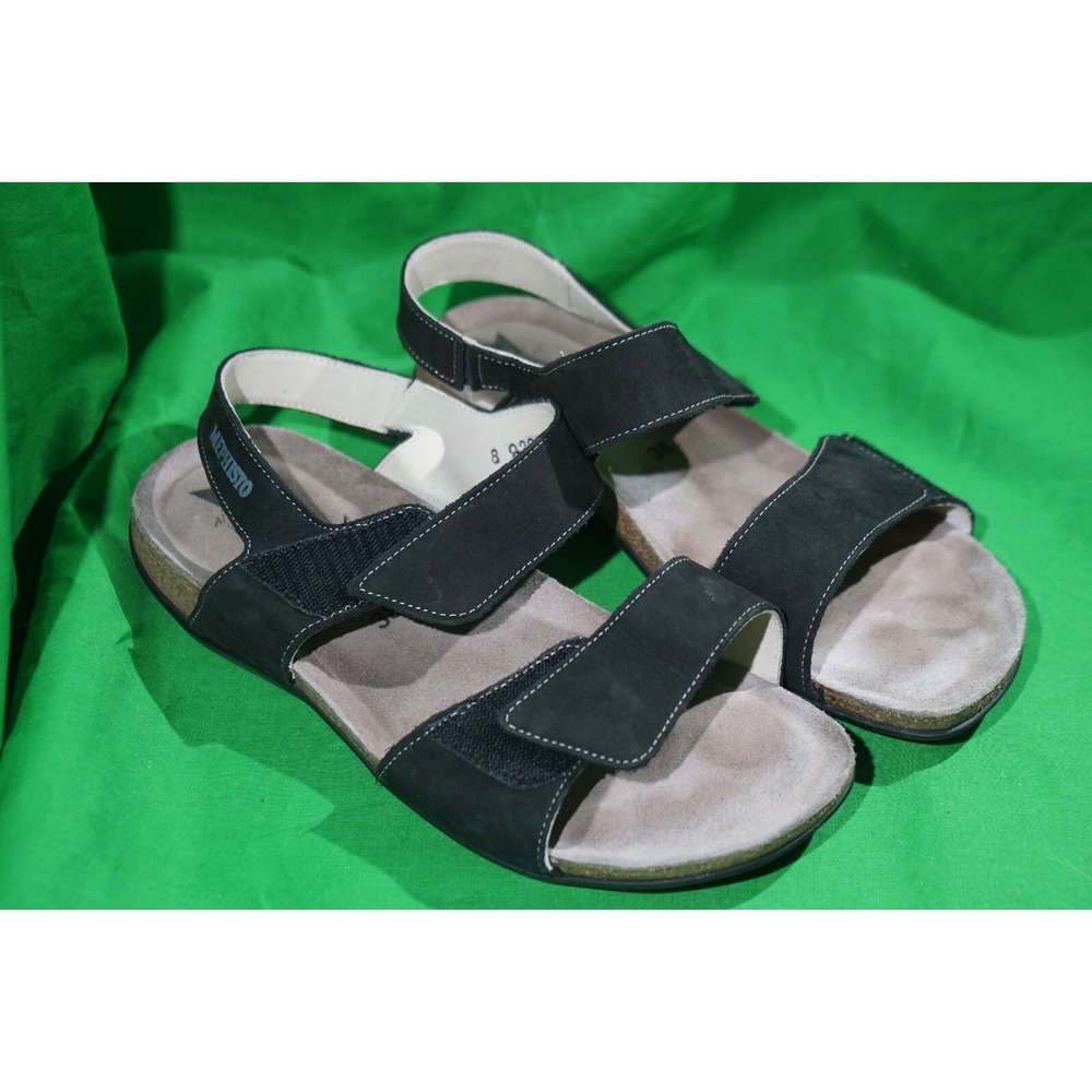 Mephisto Womens Agave Sandal Slingback Black Nubuck Bucksoft Leather Size 8